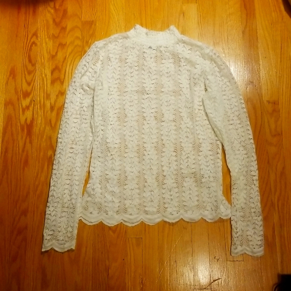 Dynamite White Lace Ruffled Turtleneck